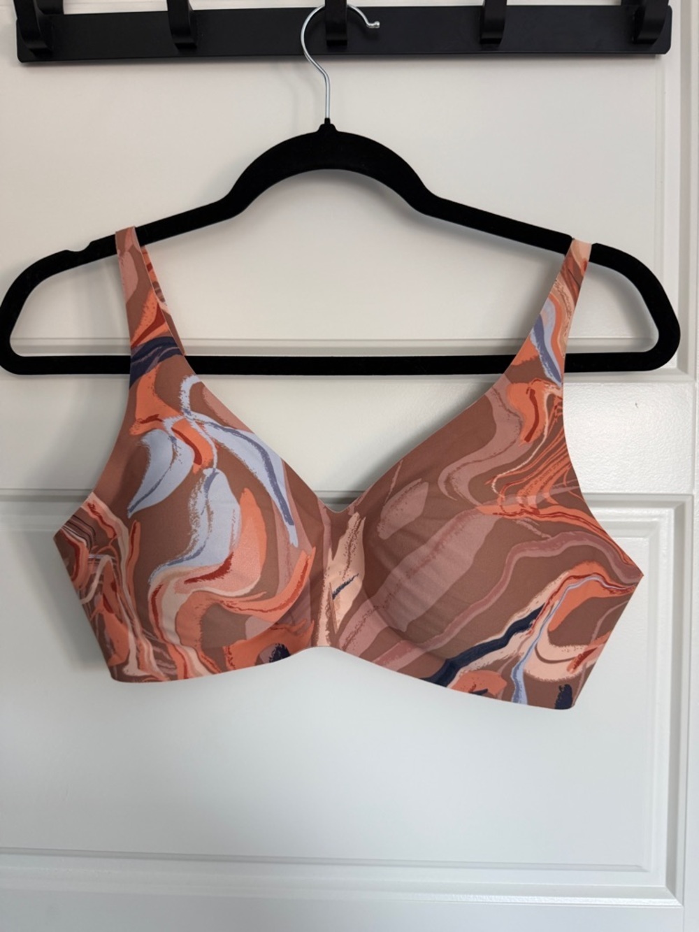 knix NWOT Revolution Marble Print Wireless Scoop Bralette in Brown & Blue - Picture 2 of 4